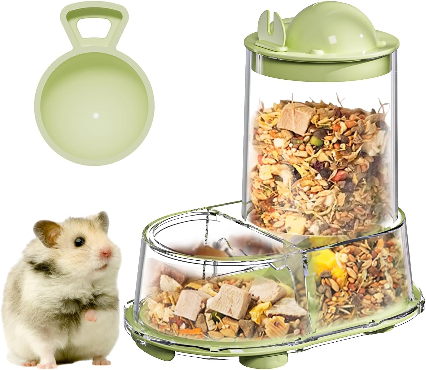 Automatic Hamster Feeder Food Dish Bowl Dispenser for Syrian Dwarf Hamsters, Gerbils, Mouse, Guinea Pig, Hedgehog (Green)