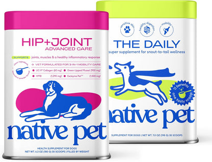 Native Pet Joint Health & Daily Wellness Pack: Hip & Joint Supplement for Dogs - Supports Joints, Cartilage, Muscles & Anti-Inflammatory & Dog Vitamins & Supplements - 11-in-1 Multivitamin Powder - 30