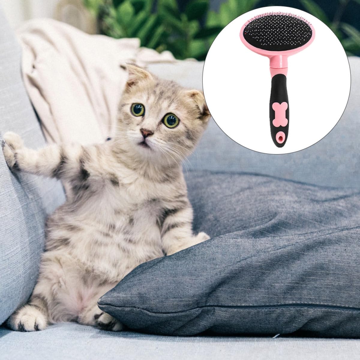 Pet Grooming Brush for Cats and Dogs, Pink Pet Comb Cleaning Tool with Soft Bristles for Indoor Fur Removal and Shedding Control
