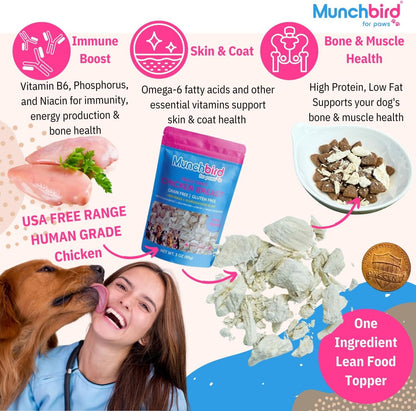 Munchbird Rabbit Ears Freeze Dried Chicken Food Topper for Dogs Bundle