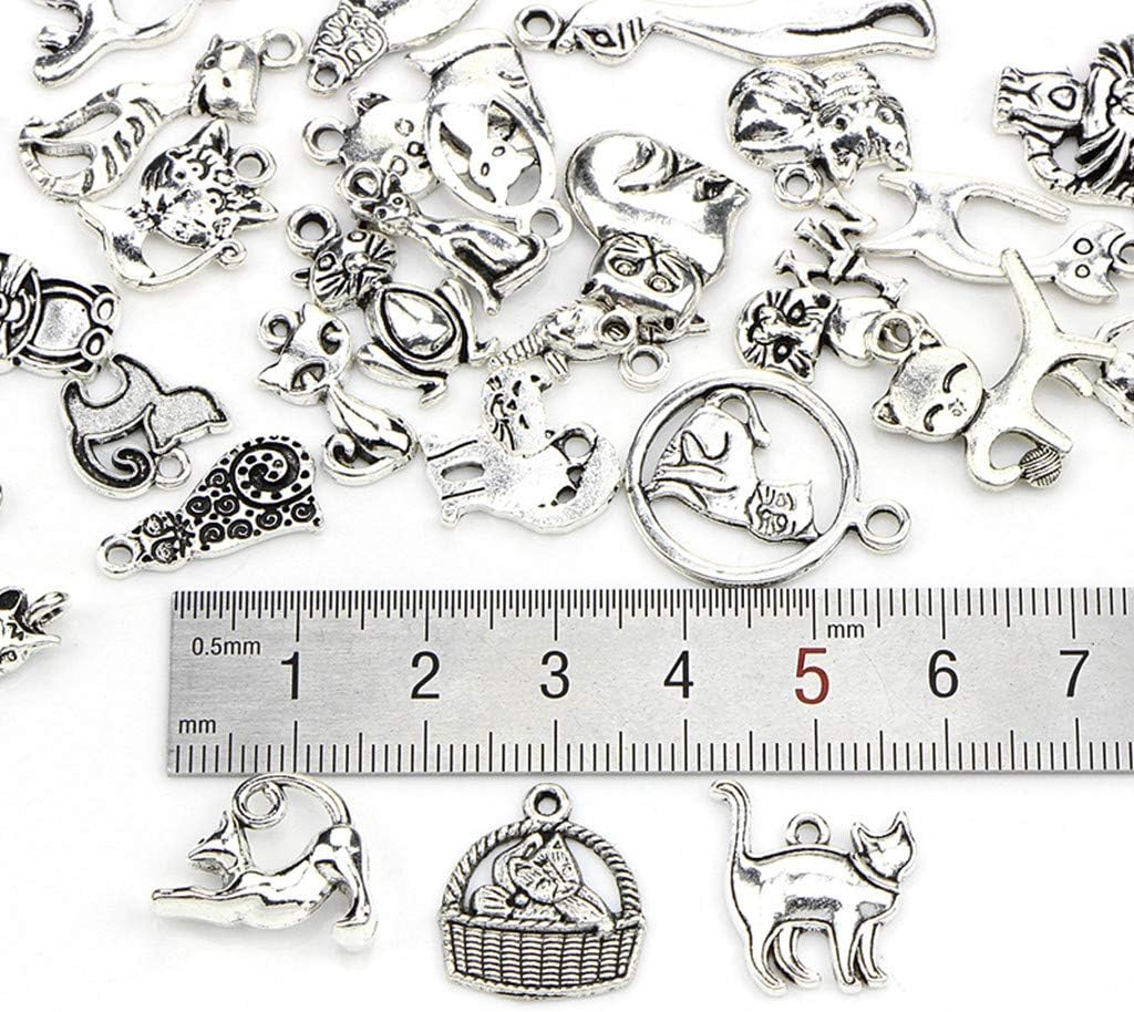 Assorted Cats Pet Charm Pendant for DIY Jewelry Making Accessaries(42pcs,Antique Silver)
