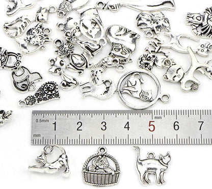 Assorted Cats Pet Charm Pendant for DIY Jewelry Making Accessaries(42pcs,Antique Silver)