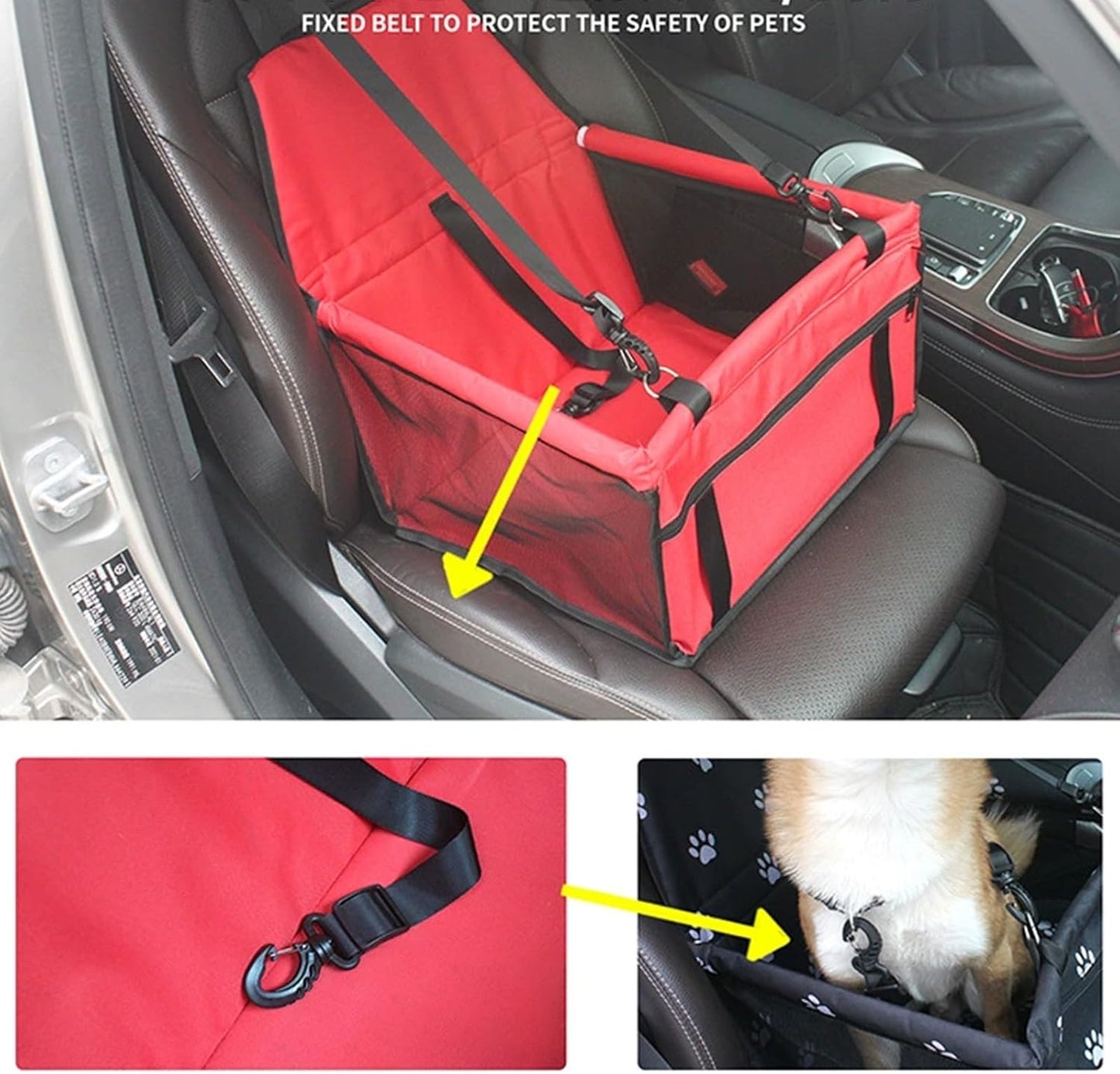 Small Dog Car Seat，Comfortable Front and Back seat pet beds, Portable Foldable seat, Breathable PVC Frame, Includes seat Belt, fits Small Dogs/Cats Weighing up to 15 pounds (Red, L)