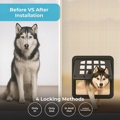 Large Pet Screen Door, 13 x 17 inches, Magnetic Self-Closing Dog Cat Door with 4-Way Entry, Black (Large)