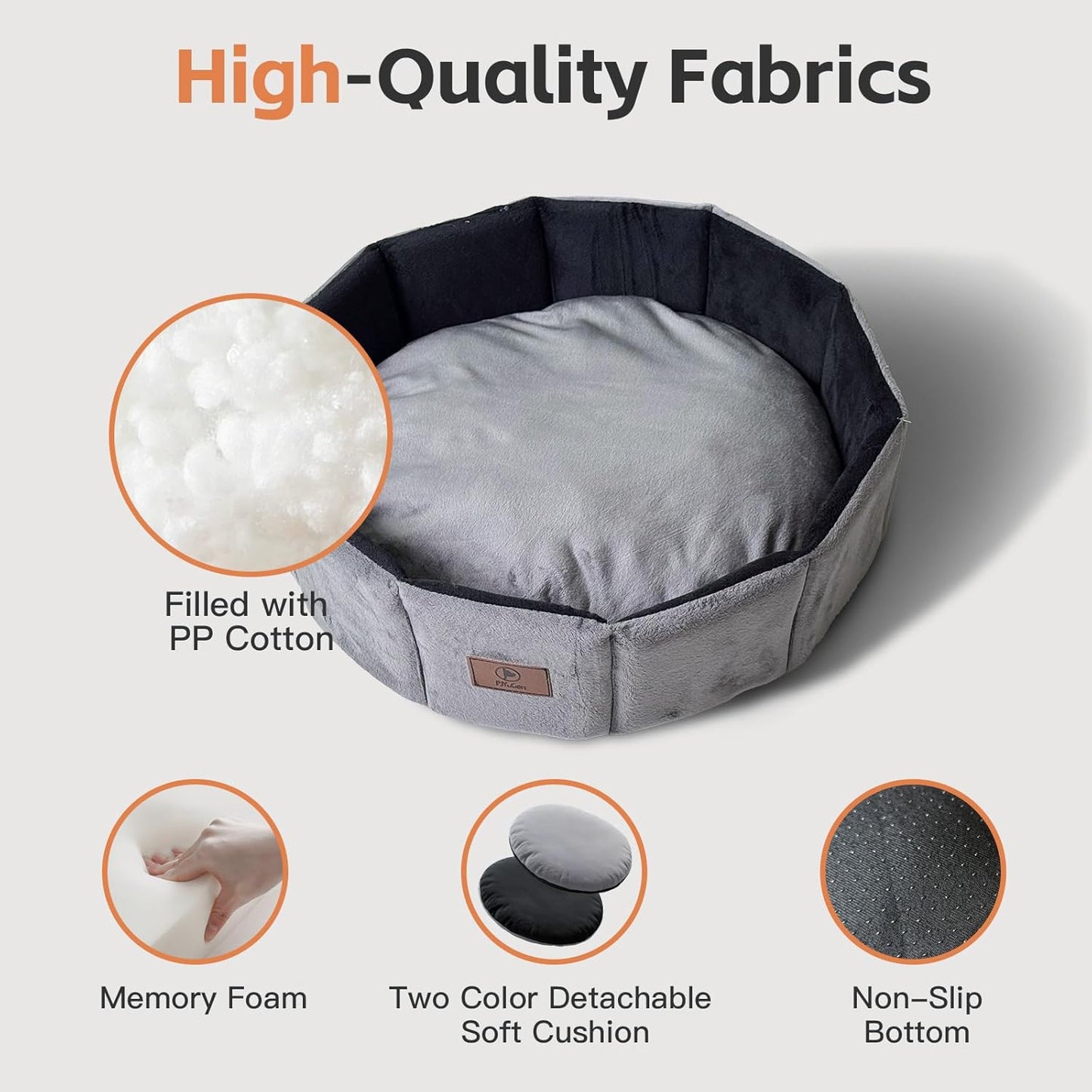 PJYuCien Cat Bed Kitten Bed, Washable Round Cat Beds for Indoor Cats, Super Soft Faux Rabbit Fur Small Bed for Puppy and Kitten, Fluffy Inner Mat Filling Memory Foam with Anti-Slip Bottom (Gray)