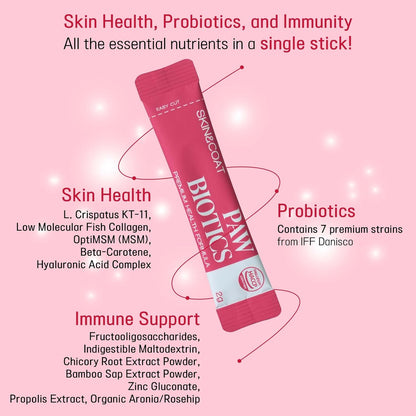 Pawbiotics Skin & Coat Probiotic Powder for Dogs (2.1 oz, 30 Sticks) – with KT-11 Postbiotic, Collagen & Hyaluronic Acid – Supports Gut, Immune & Skin Health – Natural Blueberry Flavor, Made in Korea