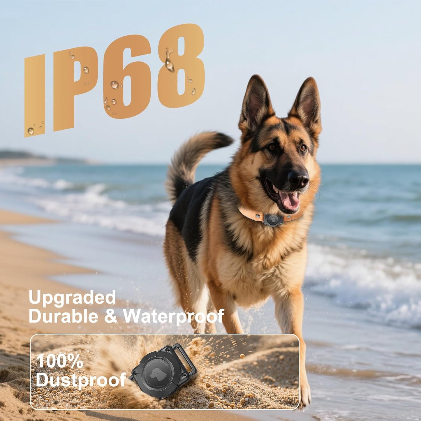 Leather AirTag Dog Collar - IPX8 Waterproof Dog Collar with AirTag Holder|Reflective, High - End, Adjustable Soft Padded |Dog GPS Collar Tracker Fit for Medium Large Dogs (Light Brown, L)