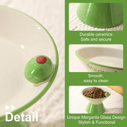 Elevated Cat Bowls Whisker Friendly. Ceramic Raised Whisker Fatigue Cat Bowl for Indoor Cats Protect The Spine and Prevent Vomiting,Meowtini Cat Bowl