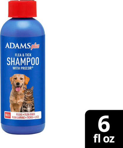 ADAMS Plus Flea & Tick Shampoo with Precor IGR for Cats, Kittens, Dogs & Puppies Over 12 Weeks Of Age, Sensitive Skin Flea Treatment, Kills Adult Fleas, Flea Eggs, Ticks, and Lice, 6 Ounces