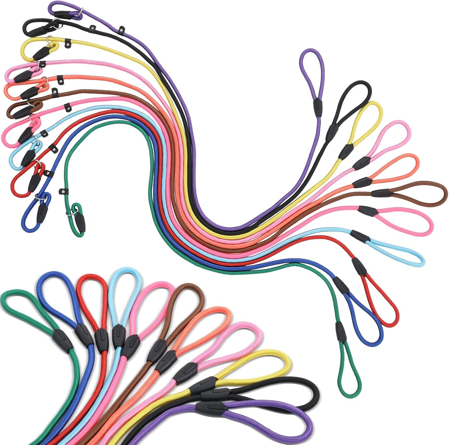 11-Piece Adjustable Dog Slip Leads 11 Colors, Nylon Easy On/Off, No Collar Needed, Super-Strong, Standalone Use. No-Pull Dog Slip Leads (for Small Dogs) High Value for Walking/Training