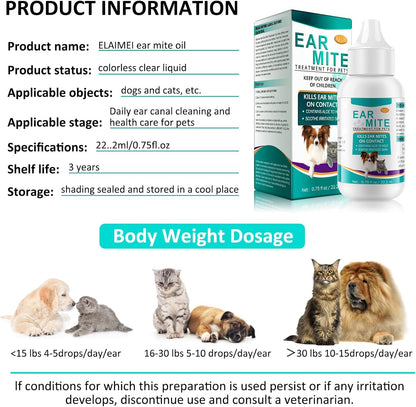 Ear Mite Treatment for Dogs, Dog Ear Infection Treatment, Dog Ear Drops for Itchy Ears Relief, Ear Care for Dogs and Cats, Safe for Pets 2 Pack