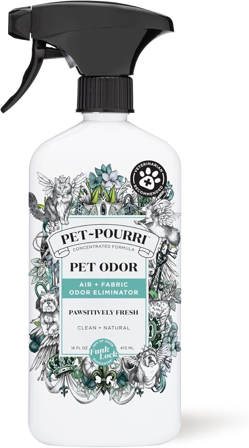 Pet-Pourri Pawsitively Fresh Pet Odor Deodorizer Spray, 16 Fl Oz, Up to 800 Uses, Air + Fabric Odor Remover with Essential Oils & Plant Based Ingredients, Vet Recommended, Pineapple, Jasmine & Pear