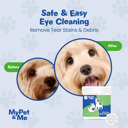 My Pet & Me Dog & Cat Eye Cleaning Wipes – 120 Ct | Tear Stain Remover | Natural Plant-Based Pet Wipes | Gentle Grooming Cloths for Daily Eye Care