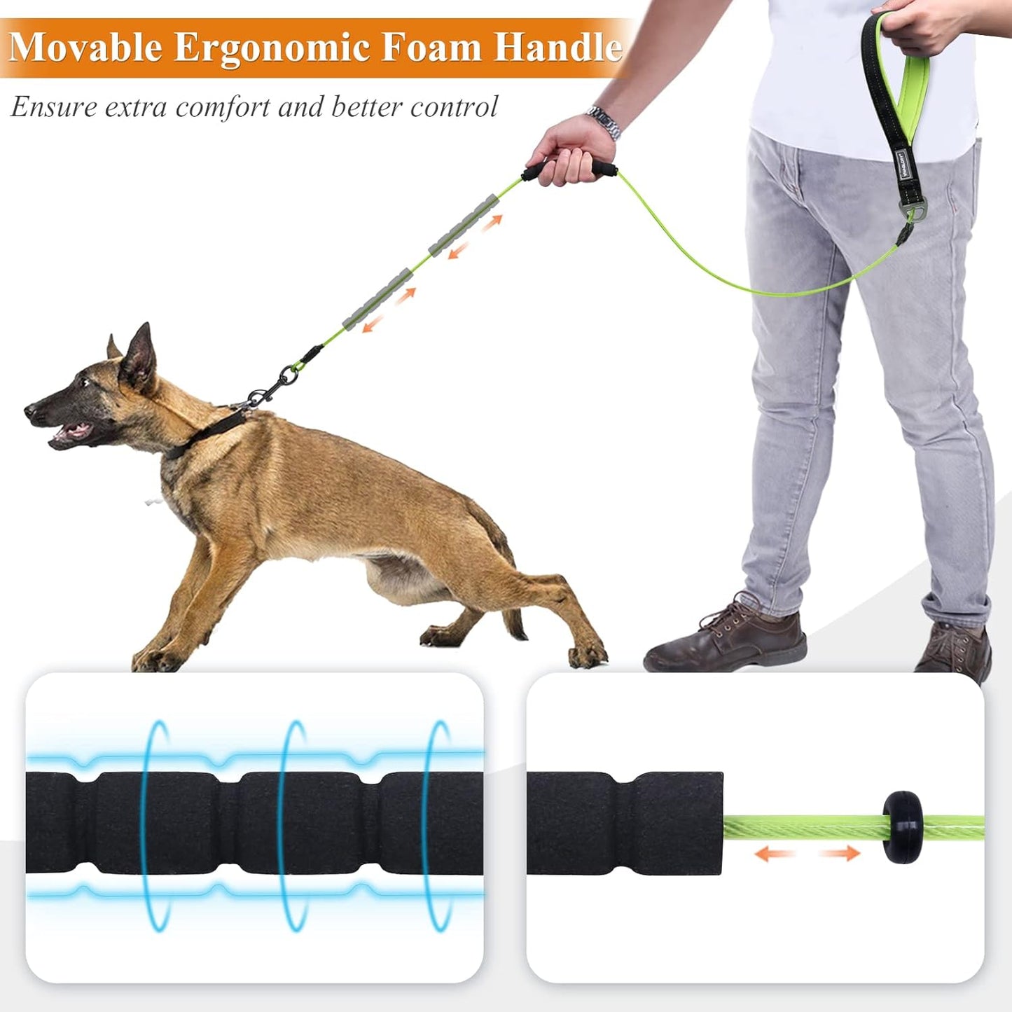 VIVAGLORY Chew Proof Dog Leash + Dog Raincoat, Rain Jacket with Harness Hole & Hood, Leash with Soft Padded Handle for Training