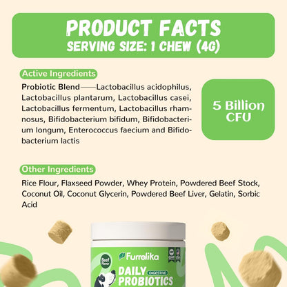 Furrolika Probiotics for Dogs – Made in The USA – Digestive Probiotics for Gut Health, Immune Support & Diarrhea Relief – Beef Flavor – 60 Soft Chews