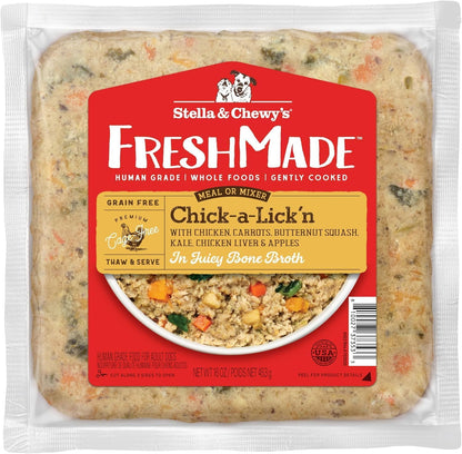 Stella & Chewy's FreshMade Frozen Fresh Grain-Free Chick-a-Lick'n Dog Food, 16-oz Pouch (Pack of 4)