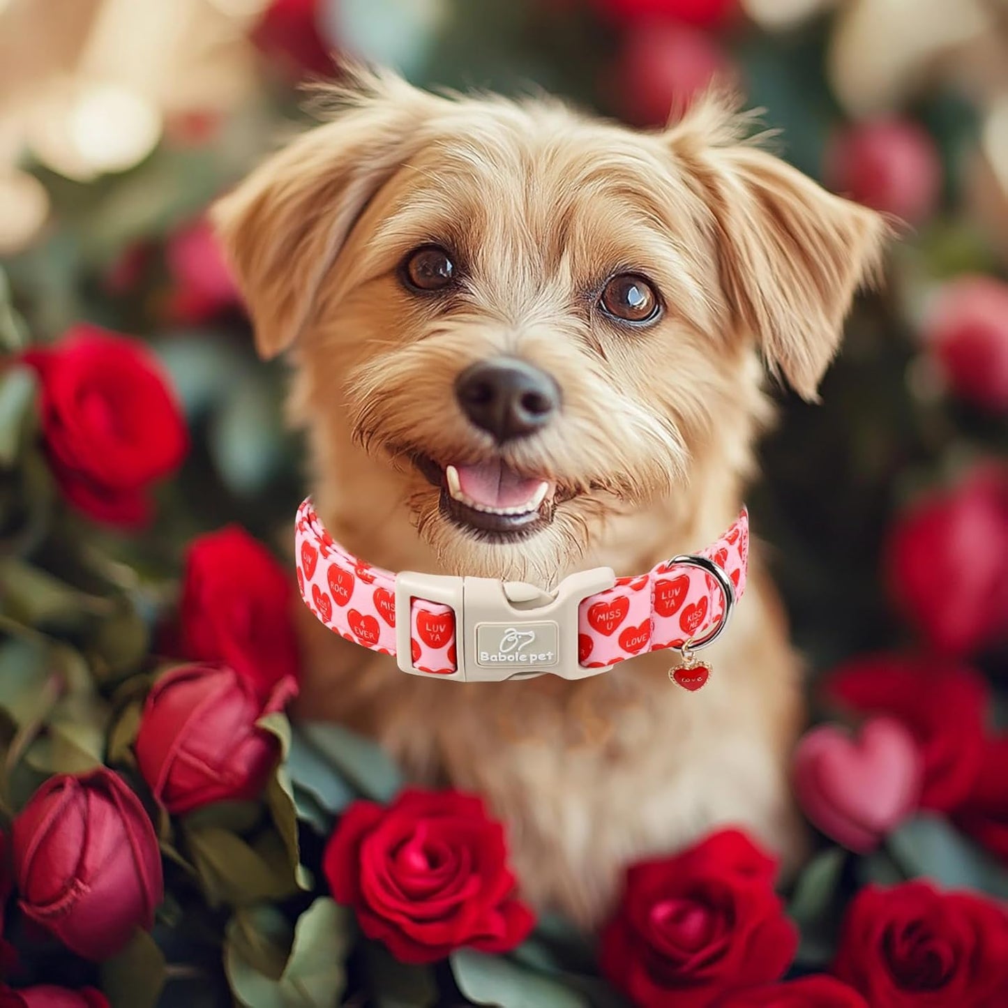 Valentines Dog Collar for Small Dogs - Red Love Valentine Dog Collar, Romantic Sweetheart Text Print, Lightweight Adjustable Boy Girl Dogs Collars with Quick-Release Buckle XS