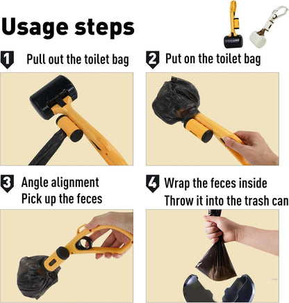 Andiker Dog Poop Scooper with Bag Attachment with 20Pcs Bag Refills, Pet Pooper Scooper with 13" Length Handle Hide&High Elastic Spring Dog Pooper Scooper for Yard Medium Dog, Puppy (Yellow Black)