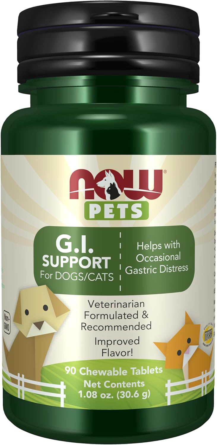 NOW Pet Health, G.I. Support Supplement, Formulated for Cats & Dogs, NASC Certified, 90 Chewable Tablets