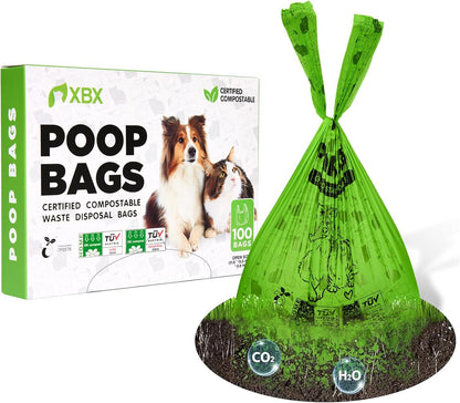 Cat Litter Bags for Poop, Compostable Kitty Poop Bags, 100 Count Unscented Disposal Waste Bags with Handle, Fit Any Scoop, Odor Sealing and Leakproof Dog Pooper Bag