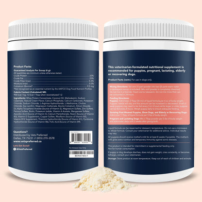 Vets Preferred Puppy Milk Replacement Formula - Dog Milk Replacer Powder Supplement for Pregnant, Lactating, Aging Dogs - Enriched with Colostrum - Nutritious Nursing Formula for Puppies - 12 Oz