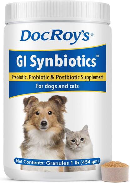 Doc Roy’s GI Synbiotics Probiotic & Prebiotic Granules for Dogs & Cats, Digestive & Immune Health Supplement with Live Cultures, BgMOS & Beta Glucans, Chicken Flavor, 454g Granules