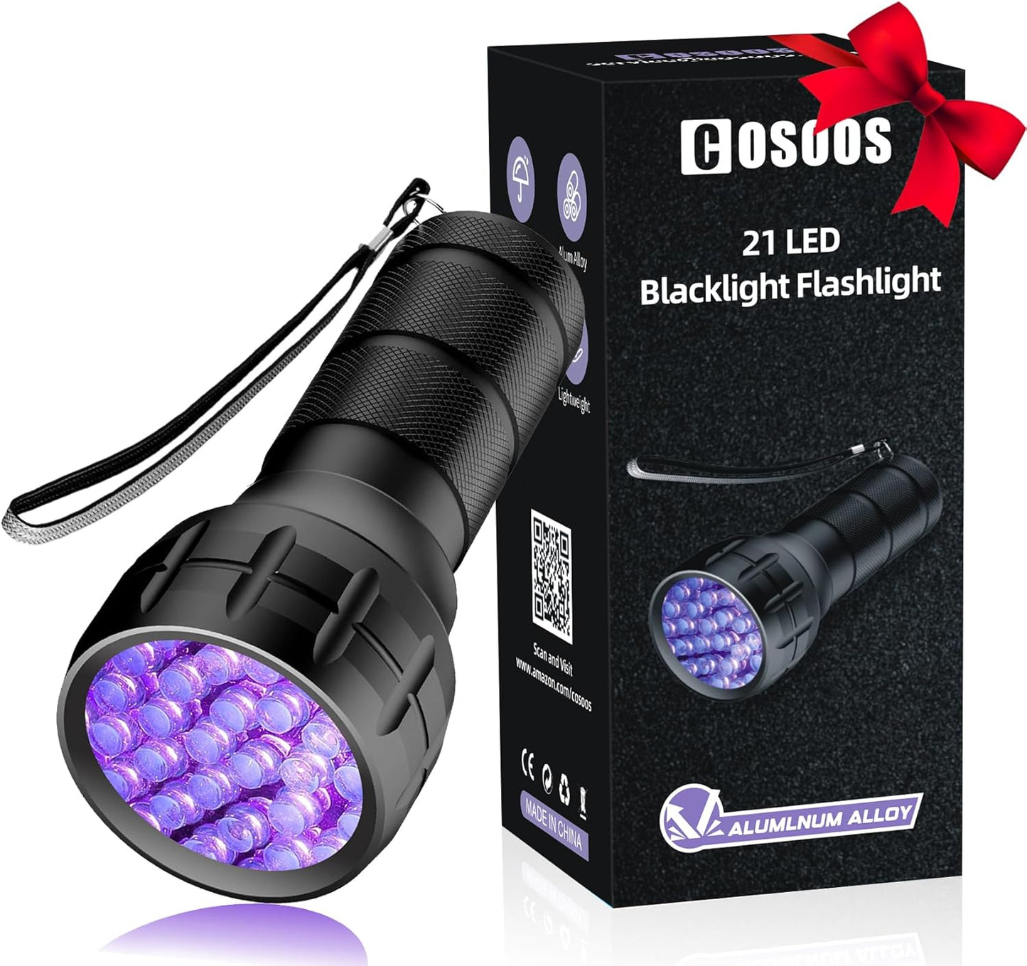 COSOOS Black Light UV Flashlight, 21 LED Handheld UV Light, 395nm Mini Blacklight Flashlight, Portable Pet Urine Detector for Dog Cat Urine Stains, Bed Bugs, Scorpion, Resin Curing, Nails