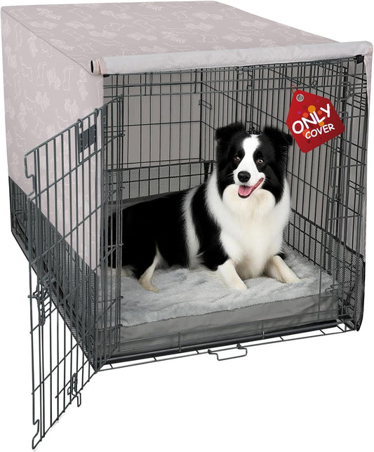 Explore Land Breathable Dog Crate Cover - 4 Sides Mesh Ventilation,Basic Pet Kennel Cover, All Sides Open, Universal Fit for 1 2 3 Doors 48 inches Wire Dog Crate （Dog Print ）