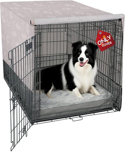 Explore Land Breathable Dog Crate Cover - 4 Sides Mesh Ventilation,Basic Pet Kennel Cover, All Sides Open, Universal Fit for 1 2 3 Doors 48 inches Wire Dog Crate （Dog Print ）