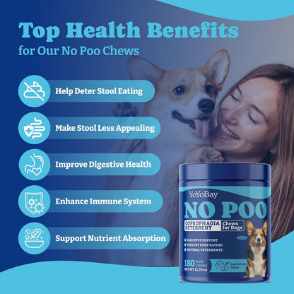 Product Image YoYoBay No Poo Chews for Dogs, Coprophagia Deterrent, Stool Eating Deterrent - with Probiotics, Fiber Blend, Natural Deterrent +Product Image YoYoBay Dog Eye Wipes for Tear Stain Remover