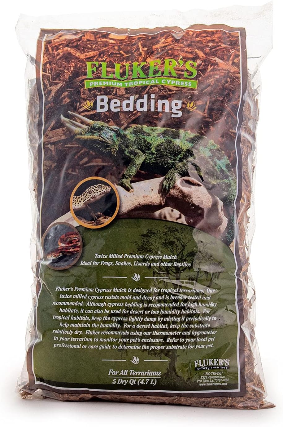 Fluker's Premium Tropical Cypress Bedding for Reptiles, 5 QT
