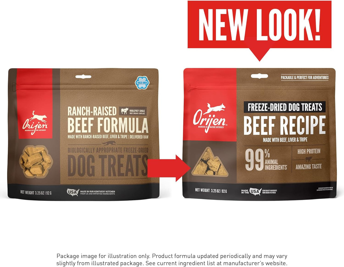 ORIJEN Grain Free High Protein Freeze Dried Dog Treats Ranch-Raised Beef Recipe 3.25oz Bag