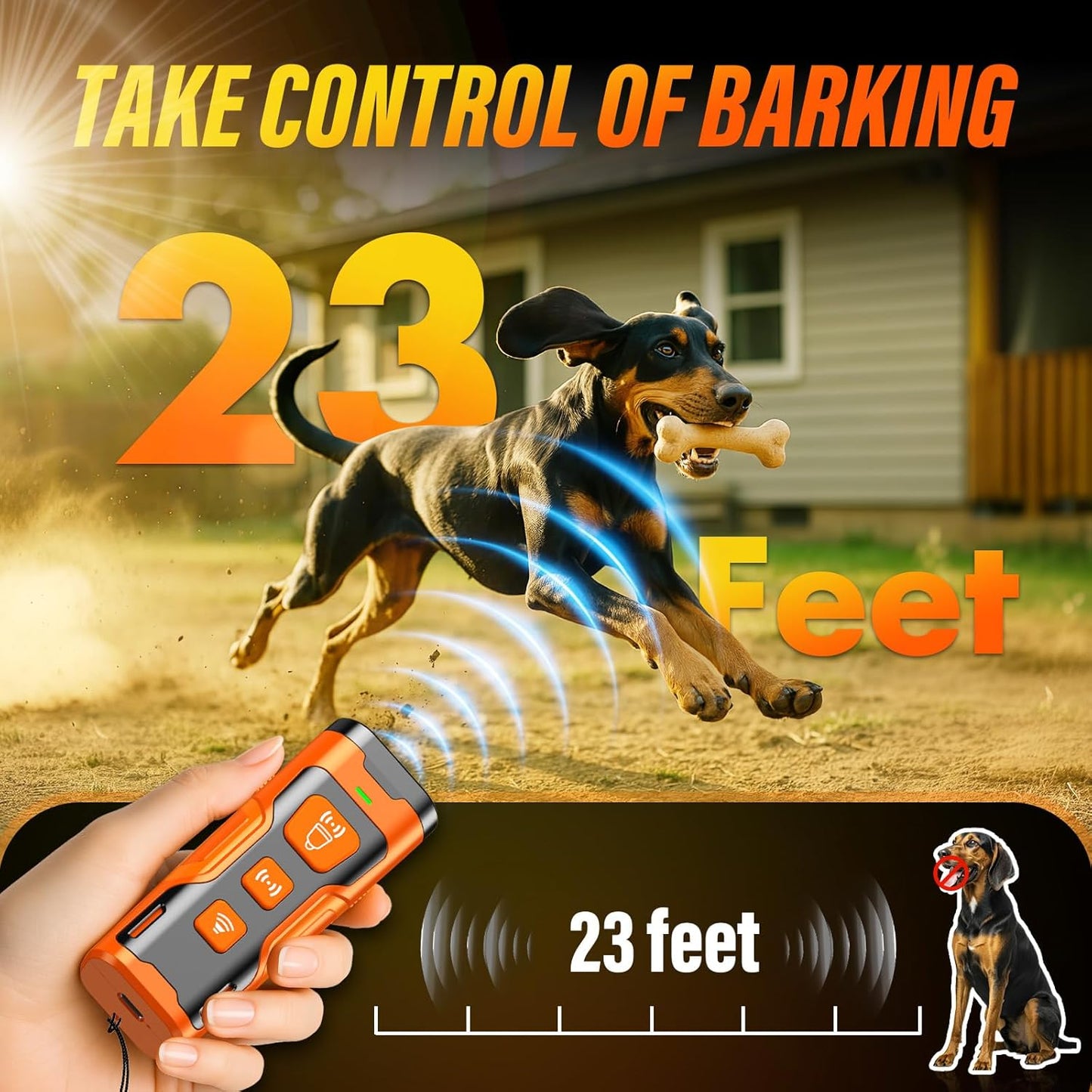 Dog Bark Deterrent Device, 3X Ultrasonic Anti Barking, 6 Training Modes 23 FT Range Barks No More Indoors Outdoors Behavior Correct Safe & Humane Rechargeable Compact Bark Control for Dogs