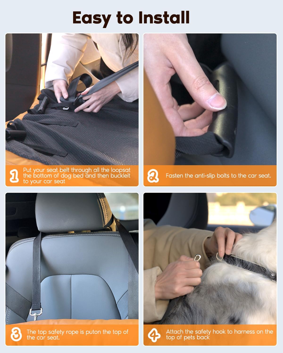 Dog Car Seat, Carseat for Medium Sized Dog, Dogbed for Car Back Seat, Travel Bed with Storage Pockets, Travel Accessories