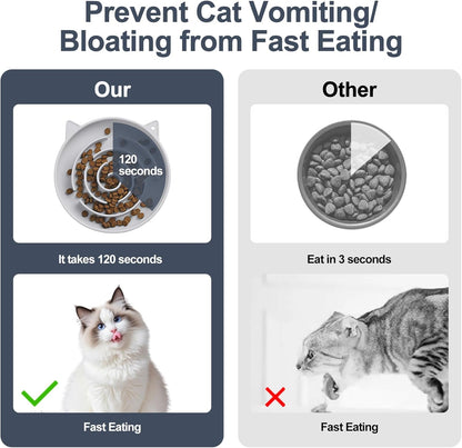 Slow Feeder Cat Bowl, Durable Anti-Gulping Cat Food Bowl for Healthy Digestion, Maze Design Easy to Clean for Wet/Dry Food(Grey)