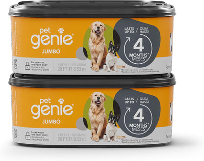 Pet Genie Refill Bags | Jumbo 2-Pack, 56 Total ft | Up to 8 Months of Supply in 2 cartridges | Ultimate Odor Control Dog Poop Bags