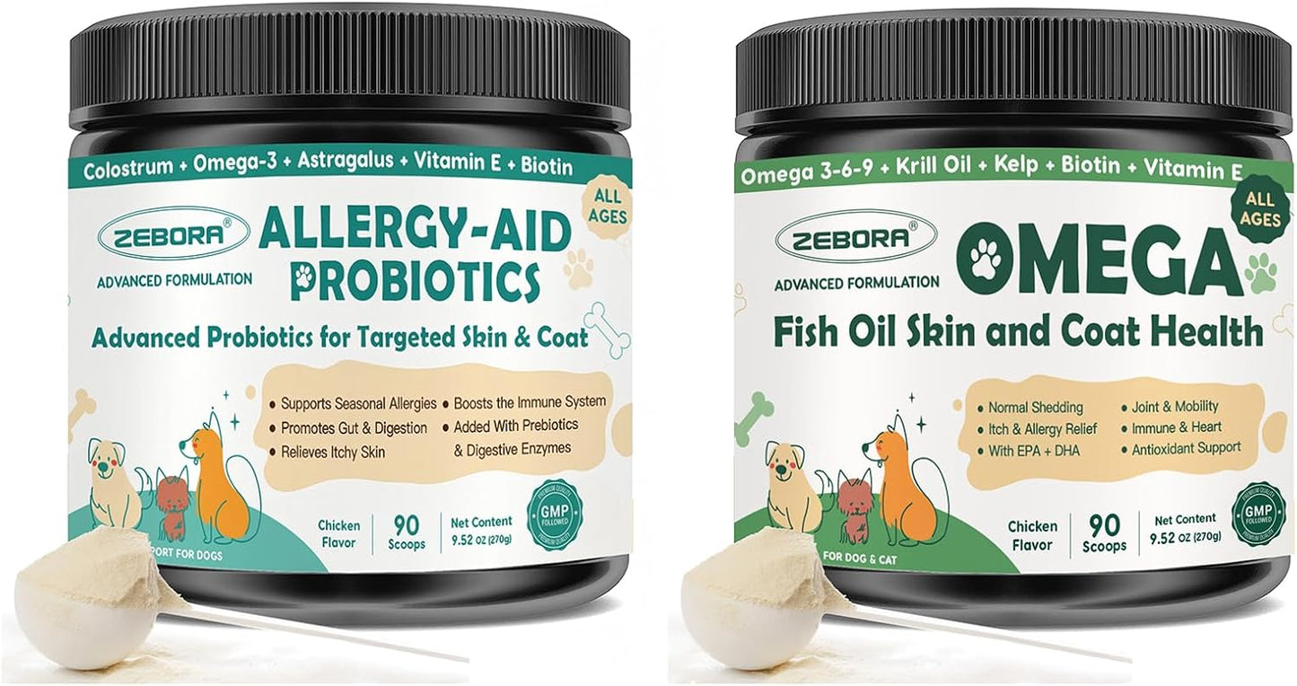 ZEBORA Dog Allergy Relief Powder & Omega 3 Fish Oil Powder for Dogs