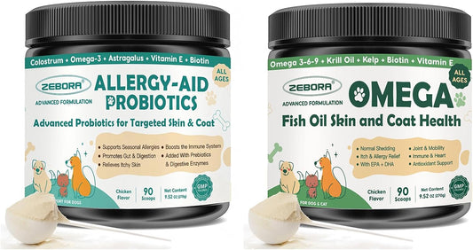 ZEBORA Dog Allergy Relief Powder & Omega 3 Fish Oil Powder for Dogs