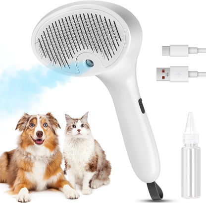 4 in 1 Cat Steam Brush, Rechargeable Pet Spray Hair Removal Comb, Self Cleaning Pet Brush for Indoor Long & Short Haired Pets, Cat Brushes for Shedding, Grooming, Cleaning and Massage