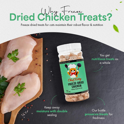 Freeze-Dried Chicken Treats for Cats & Dogs – 100% Human Grade, Single Ingredient, High-Protein, Healthy Snack – No Additives or Preservatives – 1.7oz - Inspected & Tested in USA