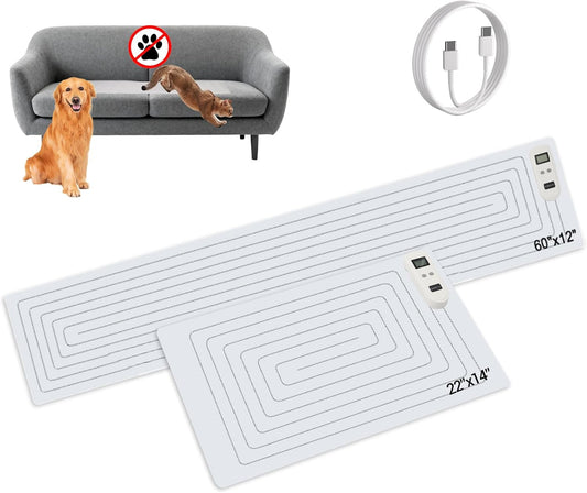 SEERWAY Scat Pet Shock Mat 2 Pieces in Different Size, Shock Pads for Dogs and Cats Training Indoor, Electric Repellent Mat Keeps Pets Off Couch, Sofa, Countertop, 3 Modes (60"x12"+22"x14")