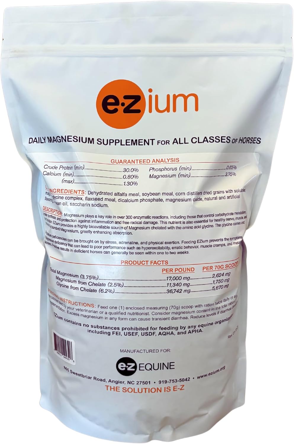 EZium Chelated Magnesium Equine Supplement for Horses – 9.5 lb Resealable Bag (30-Day Supply) – Supports Muscle Function, Focus, Behavior & Calming