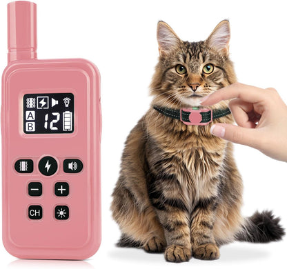 Cat Shock Collar Smallest Cat Training Collar with Remote 2000ft Range Electric Cats Bark Collar with Shock, Vibration, Beep 3 Modes to Stop Meowing, Waterproof, Rechargeable,Pink