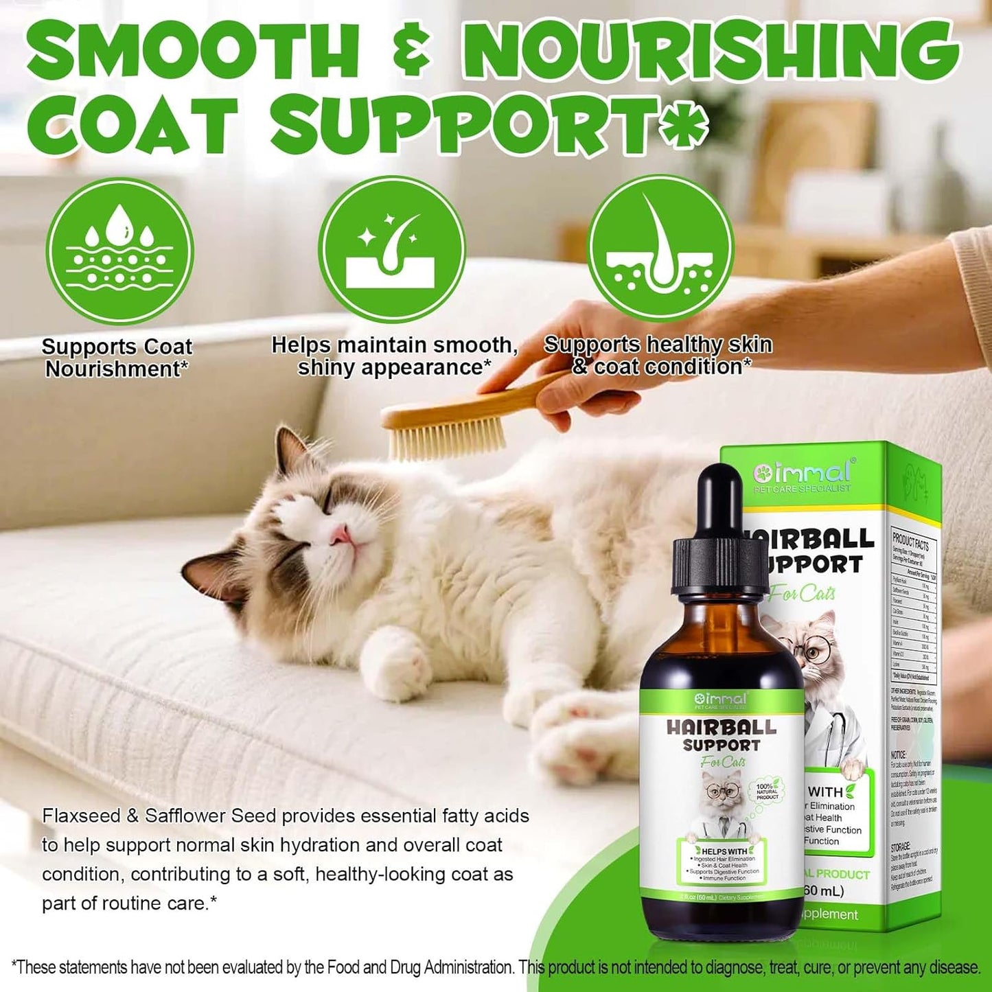 Cat Hairball Remedy Drops, Hairball Treatment for Cats, Supports Skin & Coat, Digestion, Cat Furball Treatment, Helps Eliminate and Prevent Hairballs for Indoor Cats and Kittens, 2 fl oz