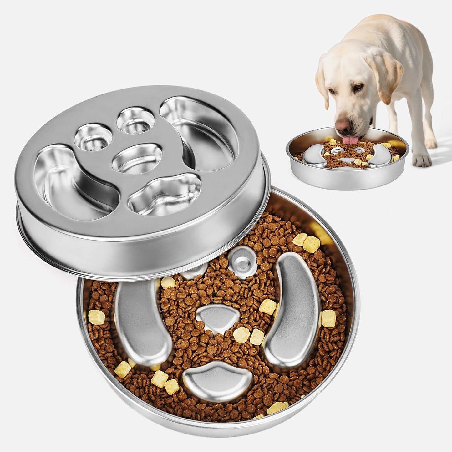 Stainless Steel Slow Feeder Dog Bowl – Anti-Gulping Puzzle Bowl for Small & Medium Dogs, 2-Cup Capacity Pet Feeding Dish, Helps Reduce Bloat & Improve Digestion