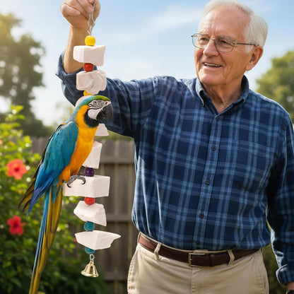 4PCS Cuttlebone for Birds, Bird Toys for Cockatiels and Parakeets, Natural Cuddle Bones for Birds, Parrot Toy with 9 Beads, Durable Bird Accessories,Parakeet Toys,Cockatiel Toys