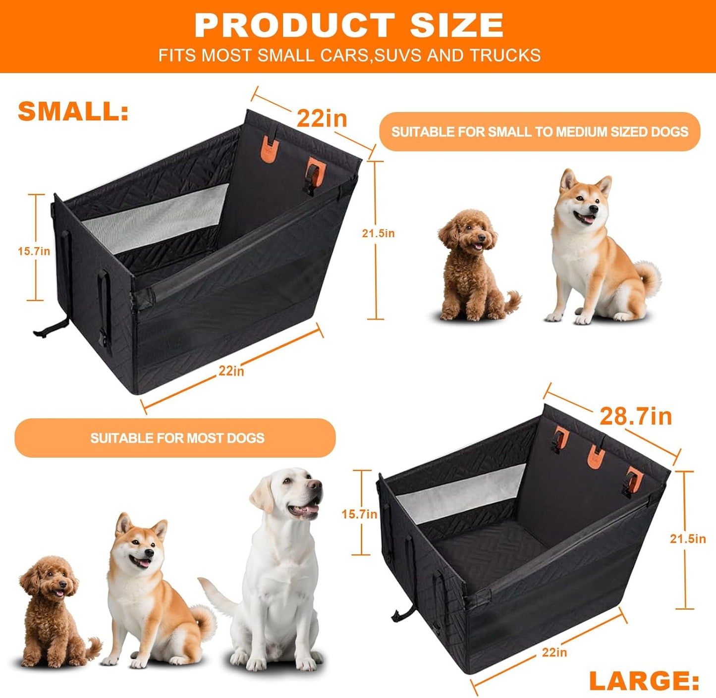 Dog Car Seat for Large Medium Dogs with Seat Belt, Waterproof Dog Car Seat, Pet Bed for Cars Hammock with Storage Pocket(Grey)