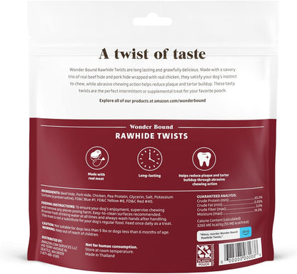 Amazon Brand - Wonder Bound Chicken Flavor Dog Rawhide Twist Sticks, 70 Count, 1.08 pound (Pack of 1)