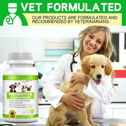 Probiotics Supplement for Dogs - Digestive Enzymes with Prebiotics for Gut Health - Anti Diarrhea, Bowel Support, and Immunity - Health & Itch Relief Digestive Enzymes