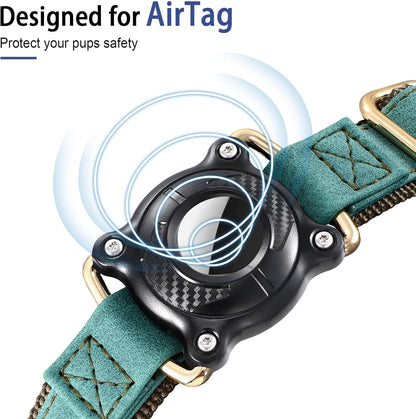 Airtag Dog Collar - Leather Dog Collar with Airtag Holder, IP 68 Waterproof Air Tag Dog Collar, Quick Release Dog Collar Metal Buckle for Large Medium Small Dogs (Green, S, 12.75"–14.75")